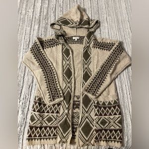 Lucky Brand Wool Blend Long Line Hooded Cardigan